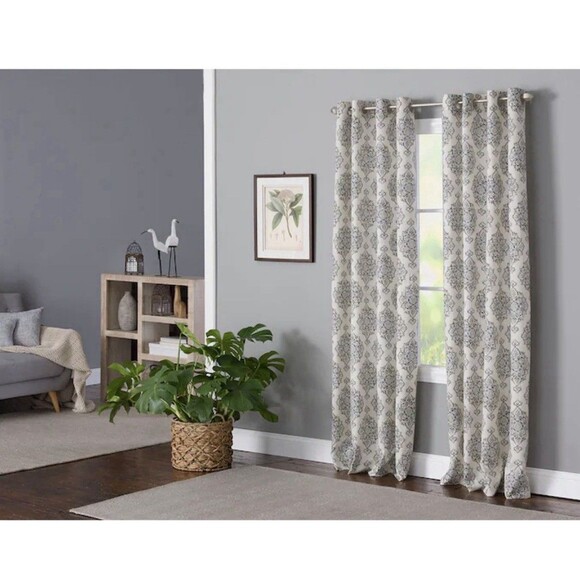 Style 84.0-in Blue Geometric Light filtering Grommet Single curtain panel - Picture 2 of 9